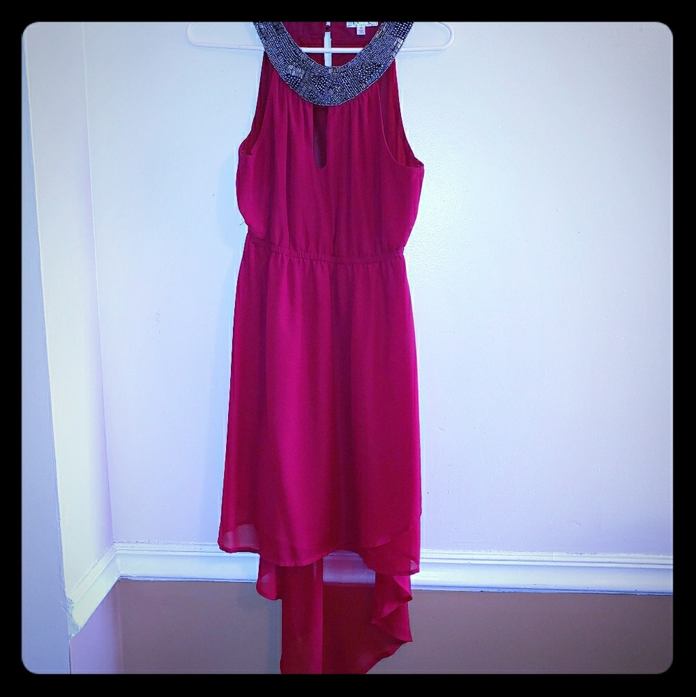 Women's Medium Sleeveless High Low Red Dress